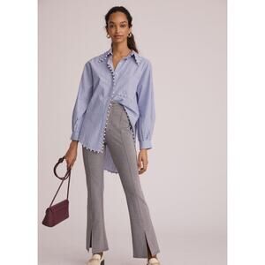 Anthropologie Maeve Seamed Flare Pants Gray Size US 8 Tweed Slit